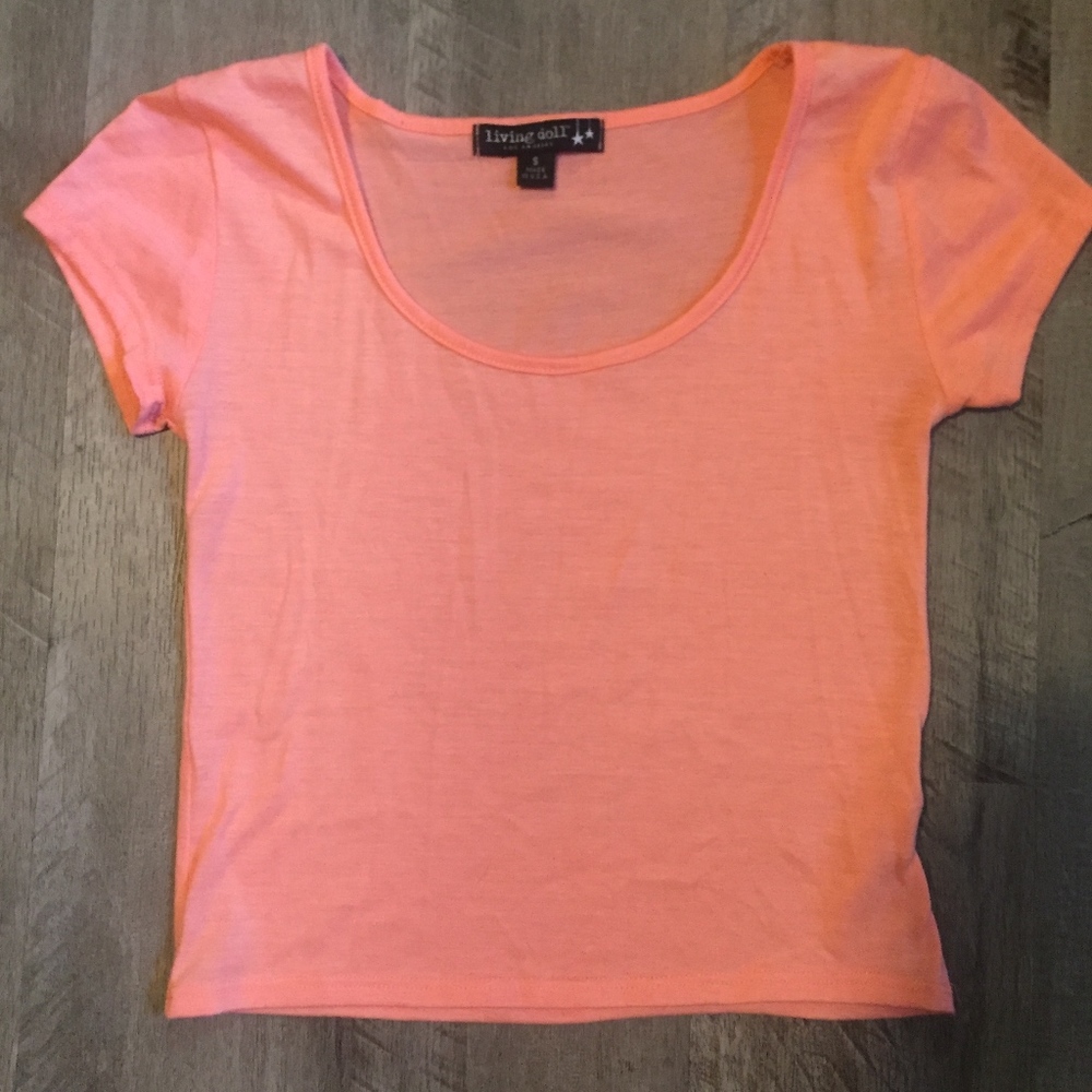 orange/pink crop top
